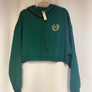 NWT Victoria’s Secret PINK Script Logo Cropped Hoodie Sweatshirt-Green-Size XXL